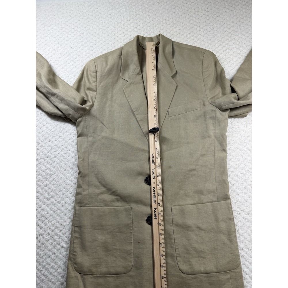 Linen Beige Brown Blazer Pockets Size S Vintage Minimalist Earthy - Picture 3 of 7
